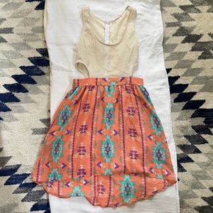 Tribal print short high-low dress w/side cut-outs